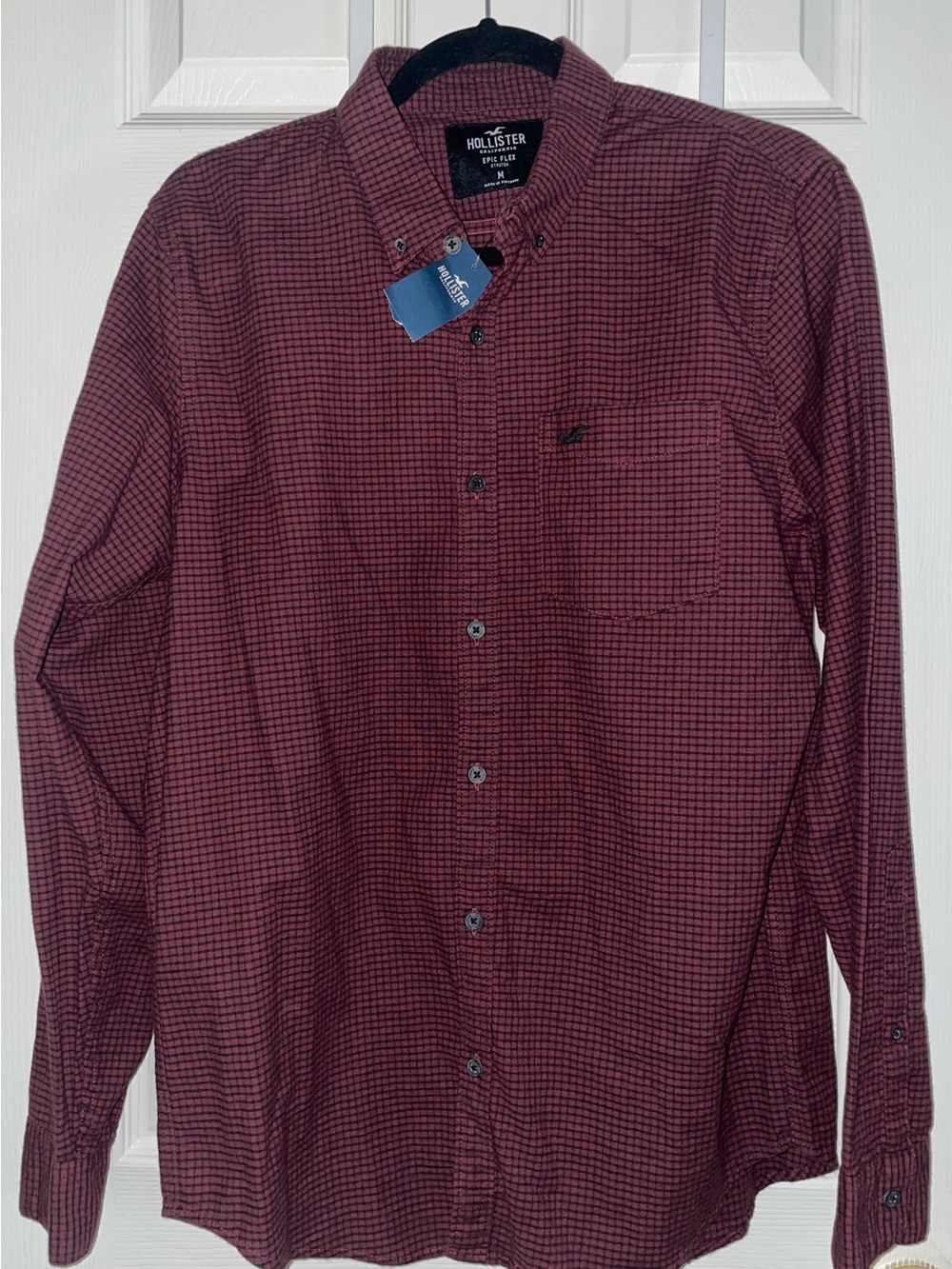 Hollister Men's Burgundy Micro-Check Button-Down Shirt